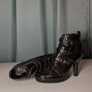 ASH Black Leather Heel Boots with Straps HOT!